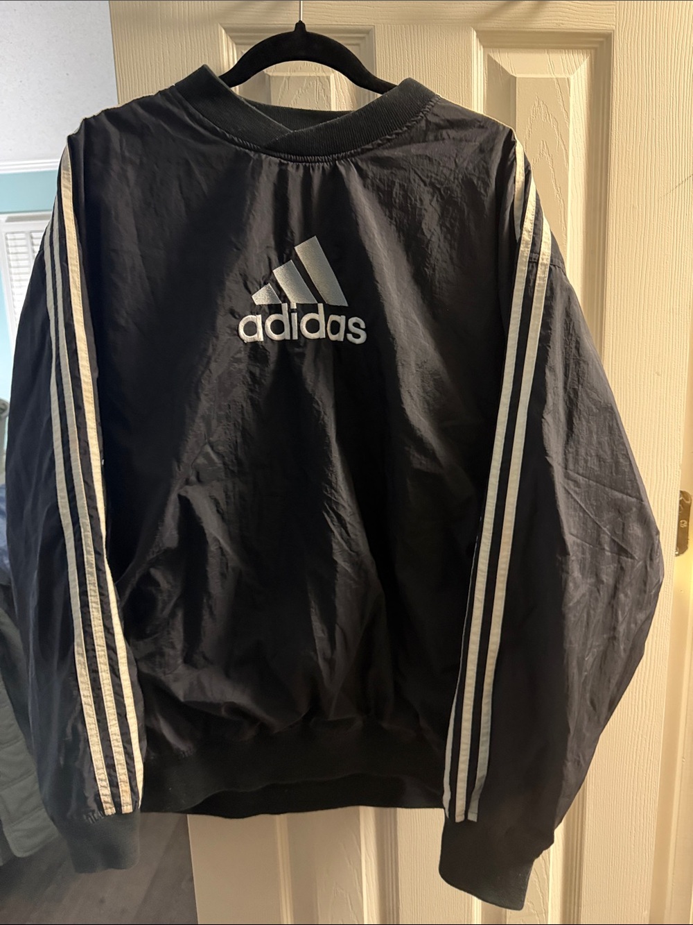 adidas Black Windbreaker with White Three-Stripes and Logo